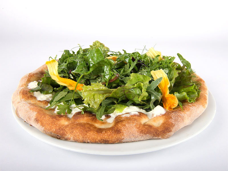 Ristorante e Pizza Gourmet Le Case Macerata - pizza con fiori di zucca e misticanza